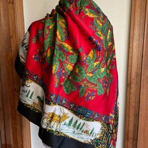 AVON 1994 Holiday Inspirations Vintage Christmas Scarf Holly Reindeer Ma…